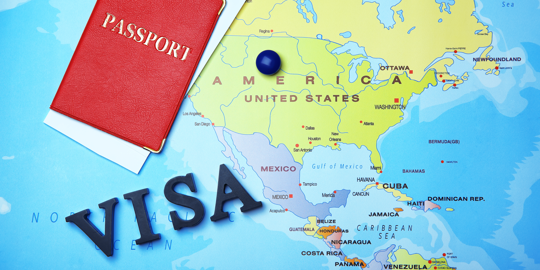 passport and visa on world map
