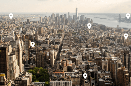 city with land markers