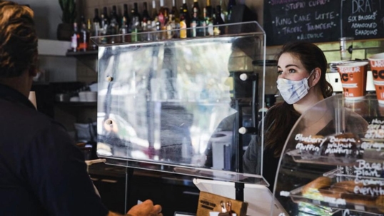 woman working with mask on
