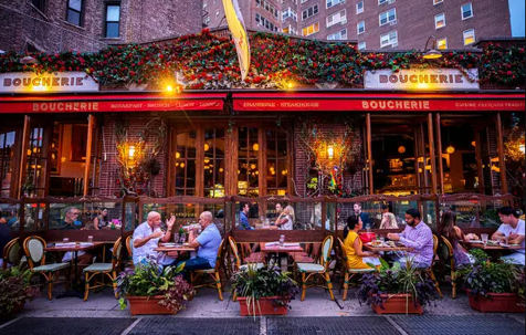 sitting outside of restaurant